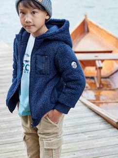 Niño-Jerséis, chaquetas de punto, sudaderas-Sudadera de sherpa con capucha y cremallera, niño
