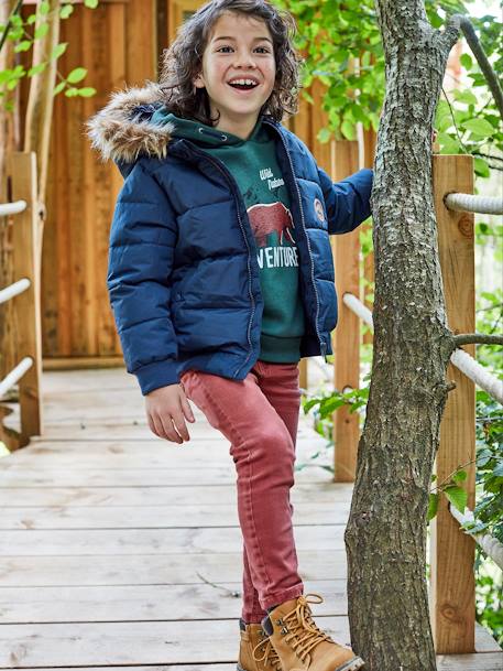 Chaqueta acolchada con capucha y forro de punto polar AZUL OSCURO LISO CON MOTIVOS+NARANJA MEDIO LISO CON MOTIVOS 