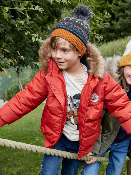 Chaqueta acolchada con capucha y forro de punto polar AZUL OSCURO LISO CON MOTIVOS+NARANJA MEDIO LISO CON MOTIVOS 