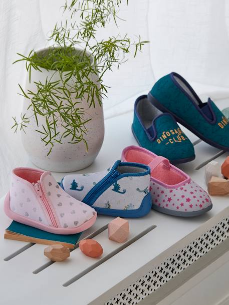 Zapatillas de casa con cremallera para bebé niño, fabricadas en Francia GRIS CLARO ESTAMPADO 