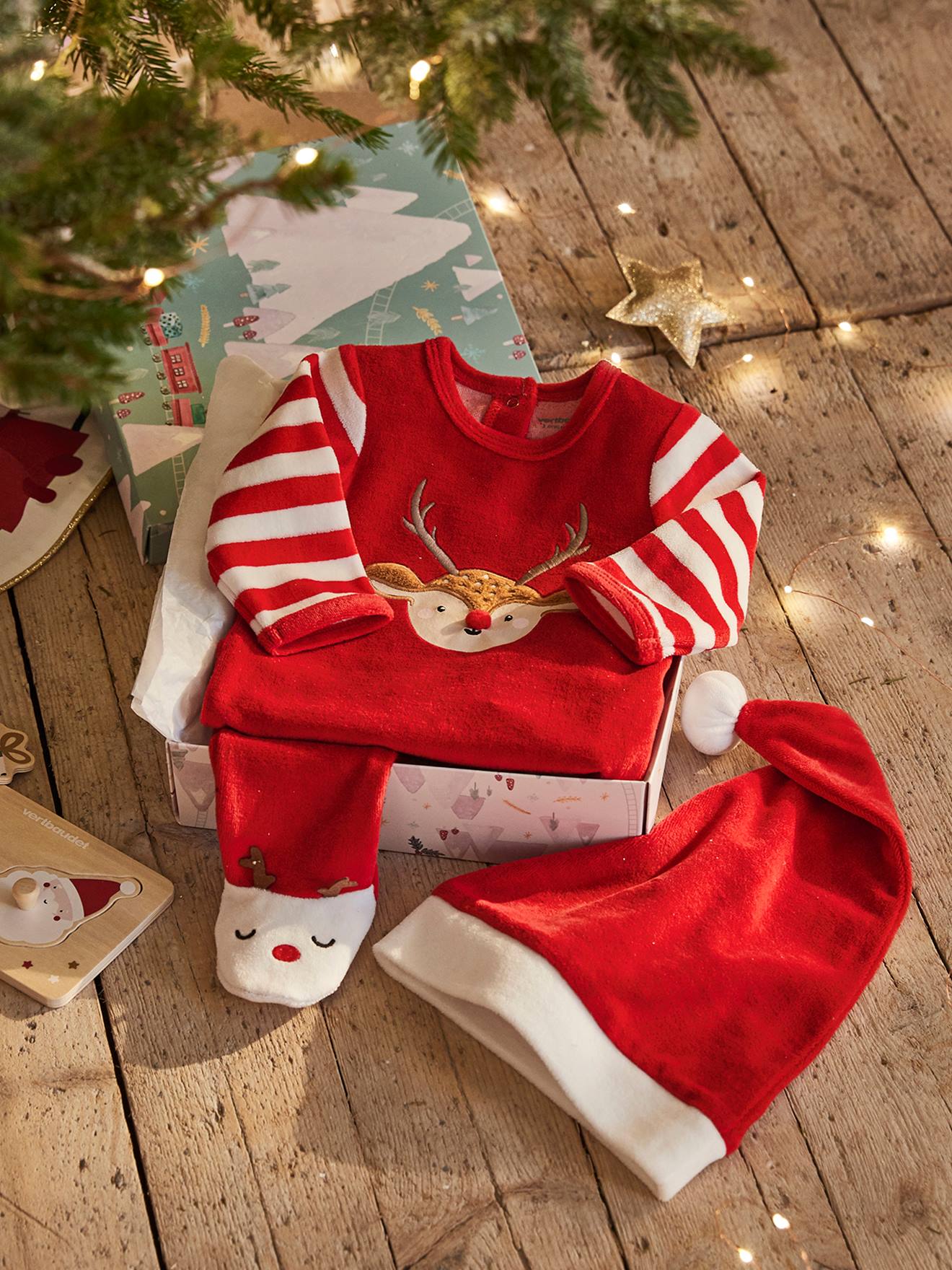 Formación parálisis Mula Estuche regalo de Navidad con pelele + gorro, para bebé rojo oscuro liso  con motivos - Vertbaudet