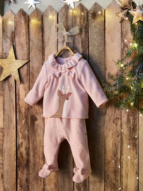 noche todos los días Grave Pijama 2 prendas de terciopelo para bebé Navidad rosa medio liso con  motivos - Vertbaudet