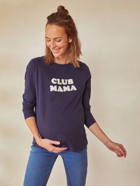 Camiseta con mensaje para embarazo y lactancia de algodón orgánico AZUL OSCURO LISO+VERDE OSCURO LISO CON MOTIVOS 