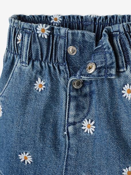 Short de denim con flores bordadas, para bebé azul oscuro lavado - Vertbaudet Short de denim con flores bordadas, para bebé azul oscuro lavado - Vertbaudet