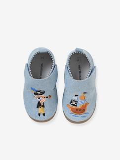 Calzado-Zapatillas de casa de tela con tira autoadherente, para bebé niño