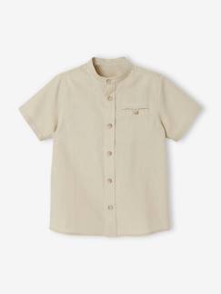 Niño-Camisas-Camisa con cuello mao y manga corta de algodón/lino para niño