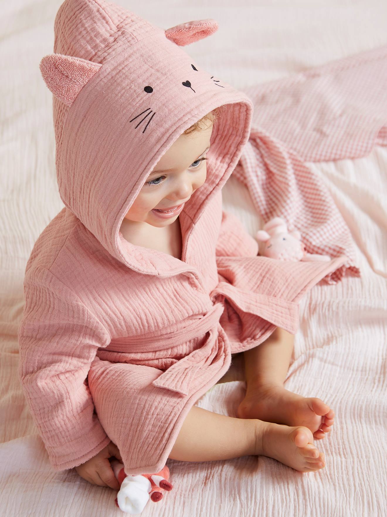 tobillo Prestigio Apoyarse Albornoz para bebé Animal de gasa de algodón orgánico Oeko-Tex®,  personalizable verde medio liso - Vertbaudet