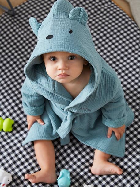 Albornoz para bebé Animal gasa de algodón orgánico, personalizable verde medio liso - Vertbaudet