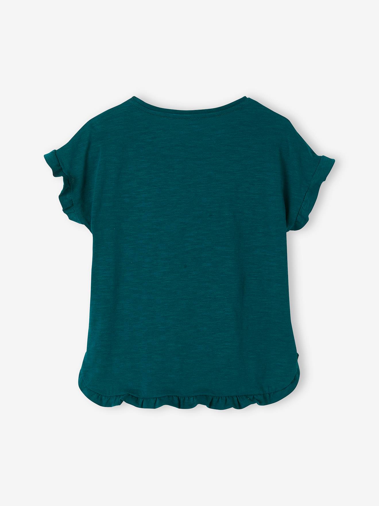 Camiseta con volantes para niña verde sauce - Vertbaudet