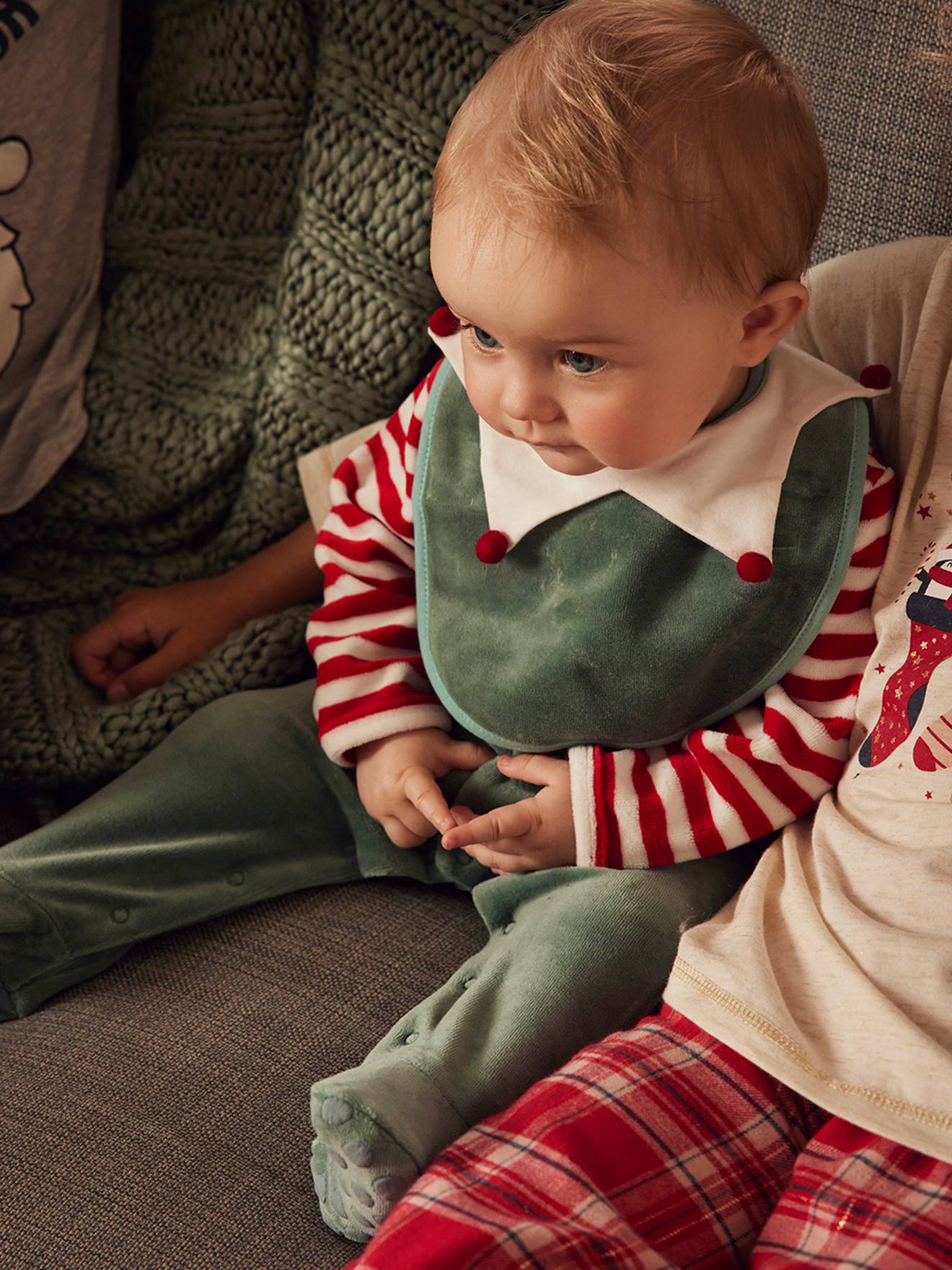 estrés Cierto emocionante Estuche regalo de Navidad pelele + babero para bebé verde oscuro liso con  motivos - Vertbaudet