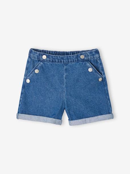 Short vaquero con botones fantasía para niña AZUL OSCURO LAVADO 
