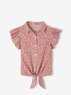 Niña-Camisas y Blusas-Blusa de denim con mangas bordadas con volantes, para niña