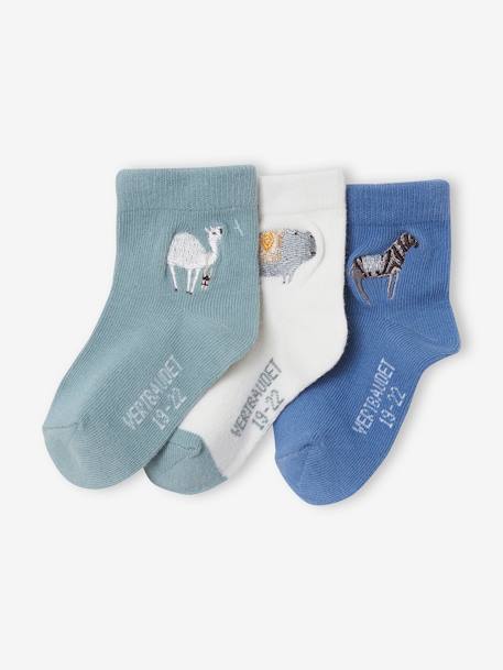 Pack de 3 pares de calcetines adornados con bordados para bebé niño VERDE CLARO BICOLOR/MULTICOLOR 