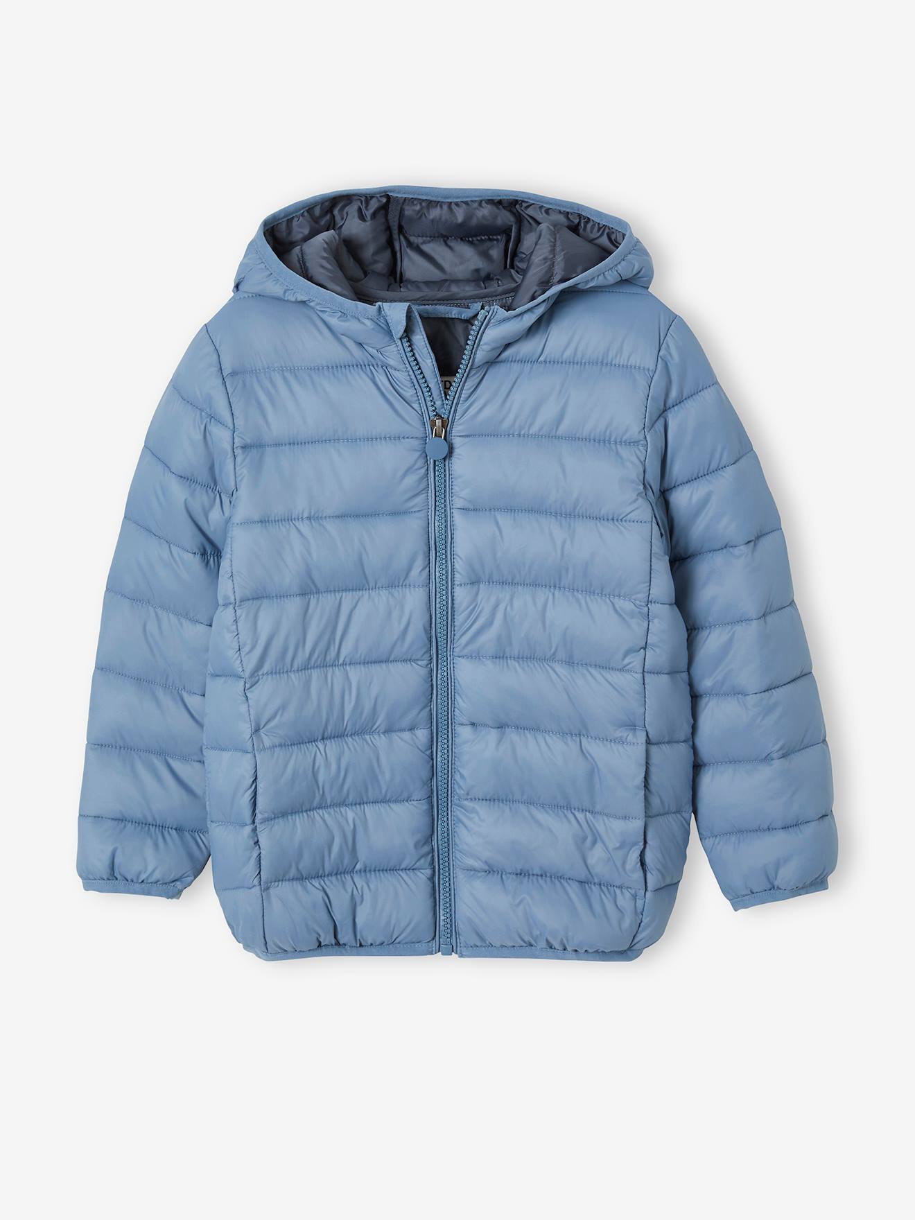 Chaqueta acolchada ligera con capucha y relleno de poliéster reciclado,  para niño azul claro liso con motivos - Vertbaudet