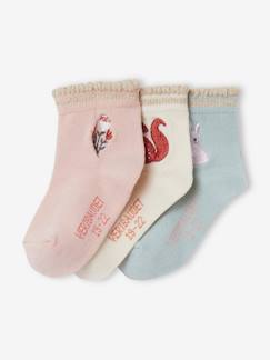 Bebé-Calcetines, leotardos-Lote de 3 pares de calcetines bordados para bebé niña