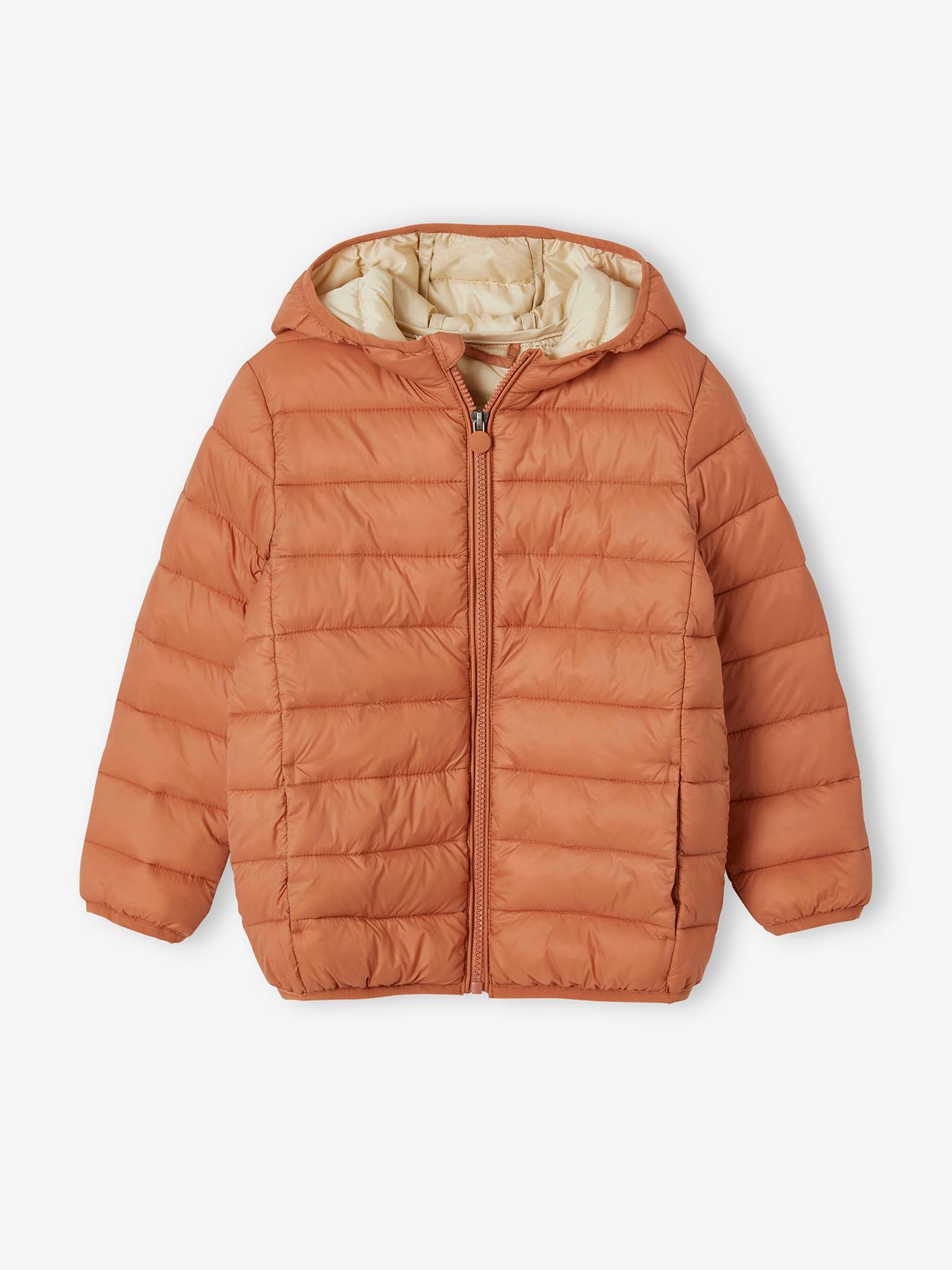 Chaqueta acolchada ligera con capucha y relleno de poliéster reciclado,  para niño naranja medio liso con motivos - Vertbaudet