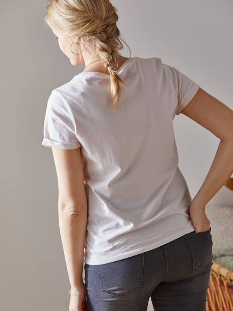 Camiseta con mensaje para embarazo y lactancia, personalizable, de algodón orgánico AZUL MEDIO LISO CON MOTIVOS+GRIS OSCURO LISO CON MOTIVOS+ROSA CLARO LISO CON MOTIVOS+Terracotta 