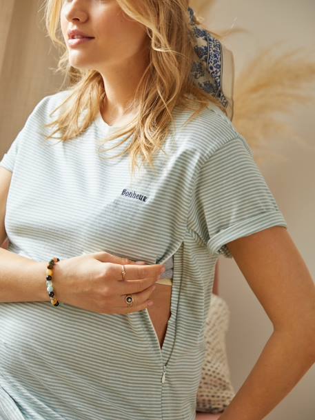 Camiseta a rayas para embarazo y lactancia, personalizable, de algodón AZUL OSCURO A RAYAS+ROJO MEDIO A RAYAS+VERDE CLARO A RAYAS 