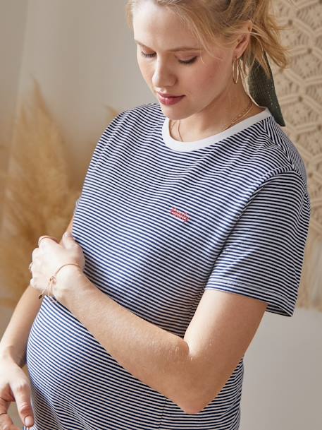 Camiseta a rayas para embarazo y lactancia, de algodón AZUL OSCURO A RAYAS 