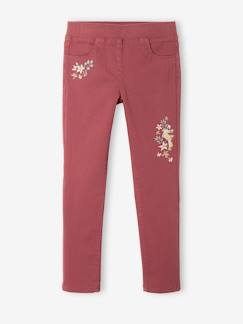 Niña-Pantalones-Treggings a color con bordado de flores, para niña