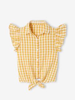 Niña-Camisas y Blusas-Blusa de denim con mangas bordadas con volantes, para niña