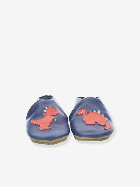 Zapatillas de casa de piel ligera para bebé Dino Time ROBEEZ© AZUL OSCURO LISO CON MOTIVOS 