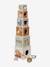 Torre de cubos con formas para encajar de madera FSC®. BEIGE MEDIO LISO CON MOTIVOS+Los amigos del bosque+Los amigos del bosque 