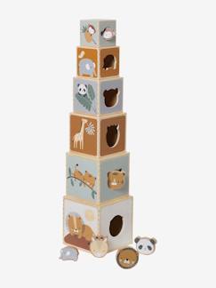 Juguetes- Primera edad- Primeras manipulaciones-Torre de cubos con formas para encajar Tanzania de madera FSC®.