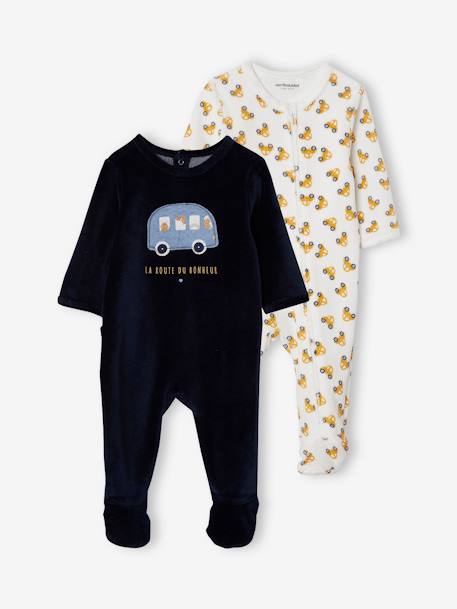 Pack de 2 pijamas Coche" de terciopelo, Oeko Tex®, para bebé niño azul oscuro bicolor/multicolor - Vertbaudet