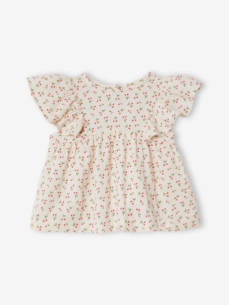 Blusa con volantes para bebé azul grisáceo+ROSA CLARO ESTAMPADO 