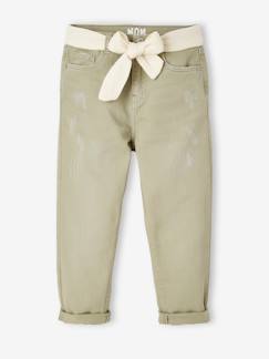 Niña-Pantalones-Pantalón "mom fit" y cinturón fular de gasa de algodón, para niña