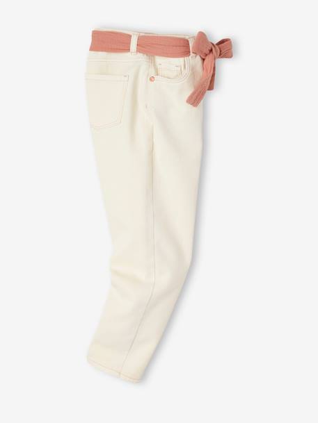 Pantalón 'mom fit' y cinturón fular de gasa de algodón, para niña BLANCO OSCURO LISO+melocotón+mostaza+ROSA CLARO LISO 