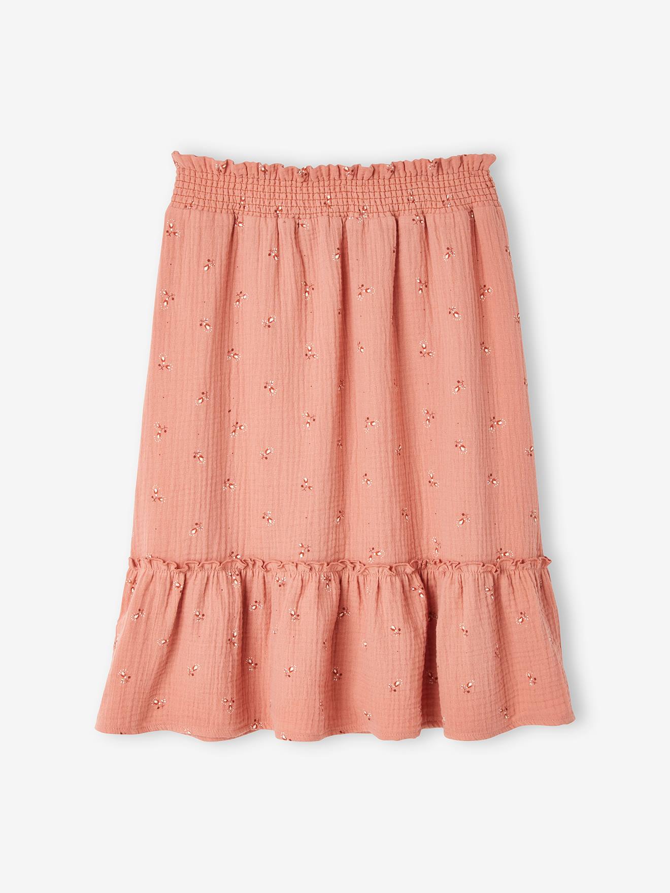 Falda larga de gasa de algodón estampado de para niña rosa oscuro - Vertbaudet