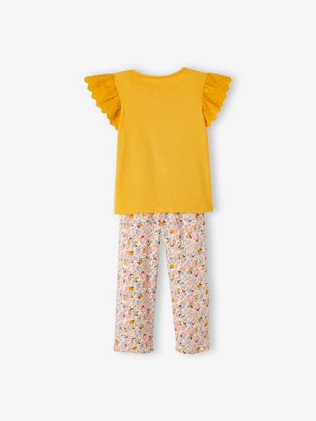 Conjunto de camiseta anudada y pantalón vaporoso estampado, para niña AMARILLO MEDIO LISO+AZUL FUERTE LISO+coral+verde esmeralda 