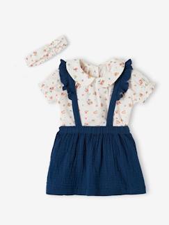 Conjuntos-Bebé-Conjunto de blusa, falda con tirantes y cinta del pelo para bebé