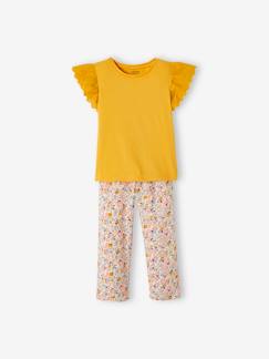 Niña-Pantalones-Conjunto de camiseta anudada y pantalón vaporoso estampado, para niña