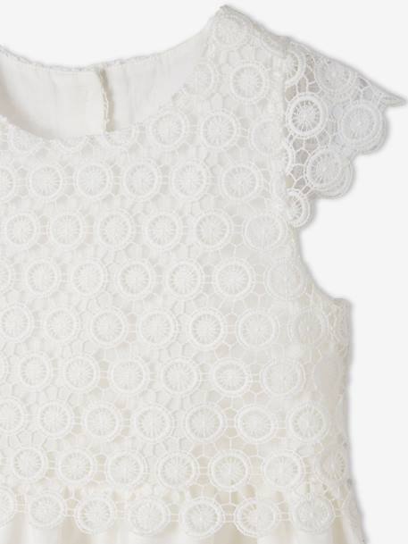 Vestido de ceremonia efecto 2 en 1 con superposición de macramé, para niña BLANCO CLARO LISO 