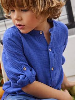 Niño-Camisa de gasa de algodón con mangas remangables, para niño