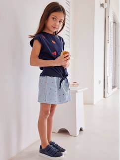 Niña-Faldas-Falda a rayas con motivos de corazones para niña, estilo "paperbag"