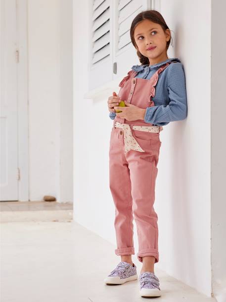 Blusa de gasa de algodón con detalles de volantes y motivos estampados, para niña AMARILLO OSCURO LISO+AZUL MEDIO LISO+AZUL OSCURO ESTAMPADO+BLANCO MEDIO ESTAMPADO 