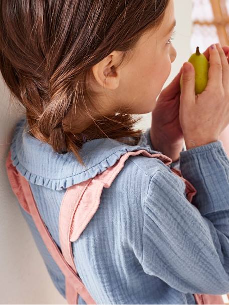 Blusa de gasa de algodón con detalles de volantes y motivos estampados, para niña AMARILLO OSCURO LISO+AZUL MEDIO LISO+AZUL OSCURO ESTAMPADO+BLANCO MEDIO ESTAMPADO 