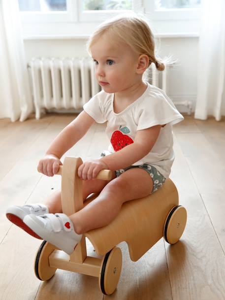 Zapatillas deportivas de lona con tiras autoadherentes bebé niña blanco claro liso con motivos Vertbaudet