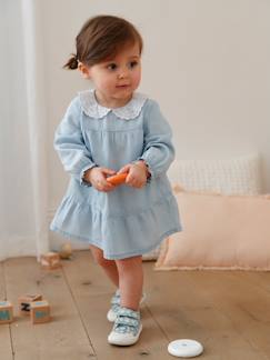 Bebé-Vestidos, faldas-Vestido de denim para bebé con cuello de bordado inglés