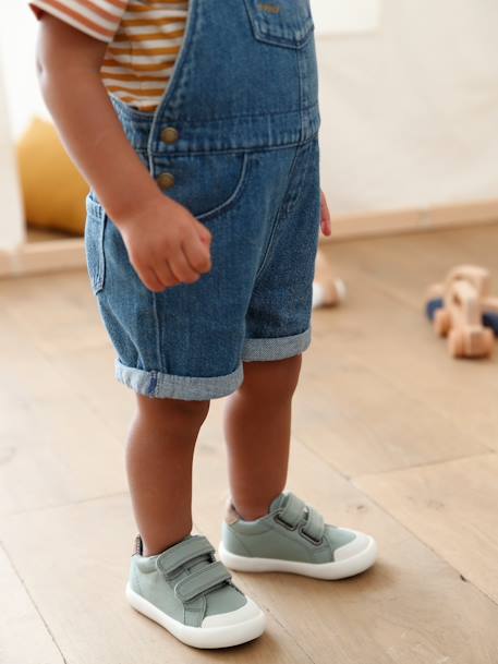 Zapatillas de tela con cierre autoadherente, bebé niño BLANCO CLARO ESTAMPADO+VERDE CLARO LISO 