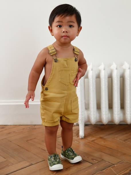 Zapatillas con elásticos de tela, para bebé niño AZUL OSCURO LISO+VERDE MEDIO ESTAMPADO 