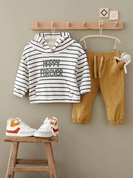 Conjunto de sudadera con capucha y pantalón para bebé BEIGE MEDIO A RAYAS+BLANCO CLARO A RAYAS 