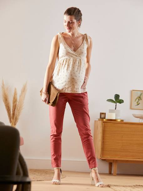 Pantalón chino para embarazo ROJO MEDIO LISO 