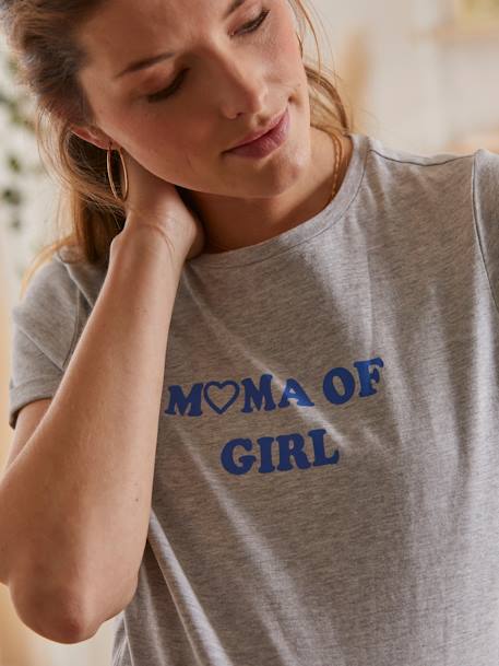 Camiseta con mensaje para embarazo y lactancia de algodón orgánico GRIS MEDIO LISO CON MOTIVOS 