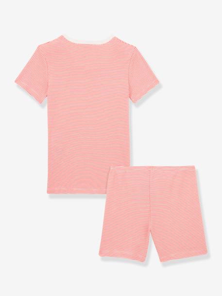 Pijama con short milrayas de algodón orgánico para niña PETIT BATEAU ROJO CLARO A RAYAS 