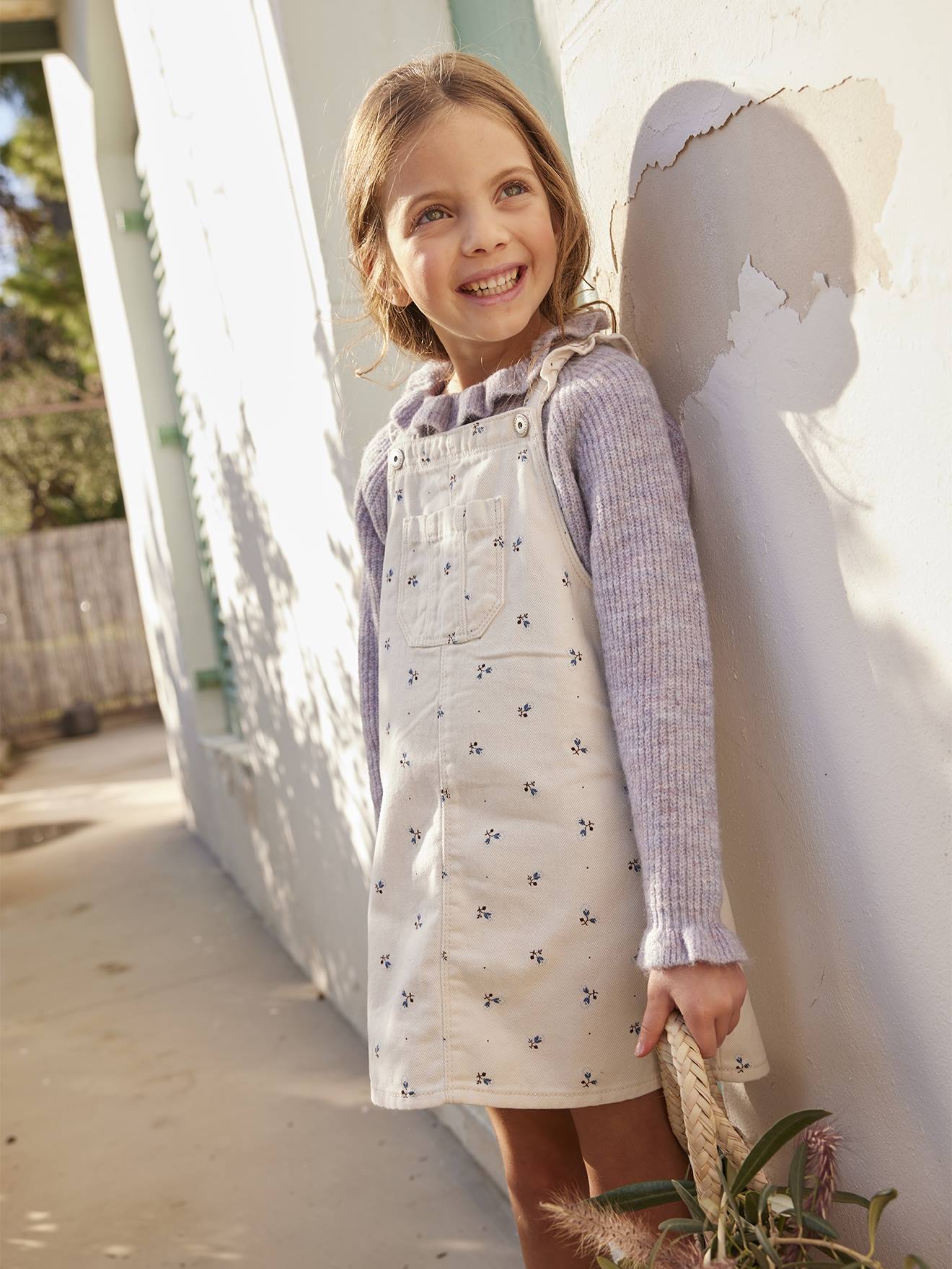 Vestido peto con flores y tirantes con volantes beige claro estampado -  Vertbaudet
